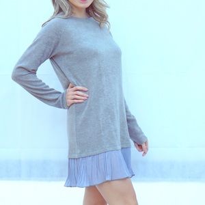 European grey sweater dress with pleated detail